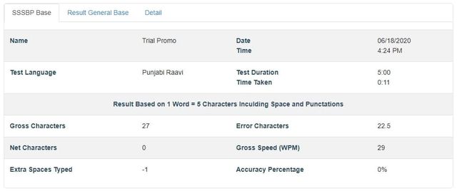 online typing test result